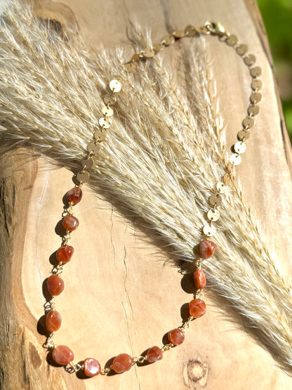 Sunstone + Matte Gold Sequin Necklace