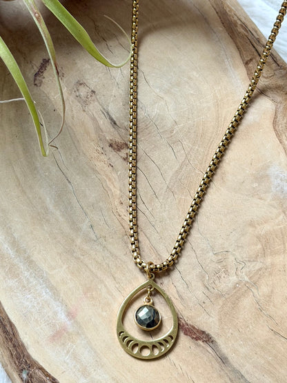 Pyrite + Gold Moon Phases Necklace