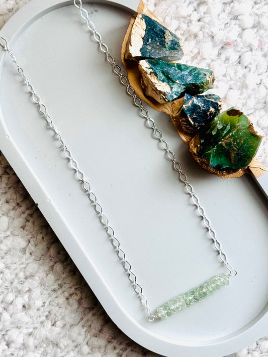Green Amethyst + Silver Chain Bar Necklace