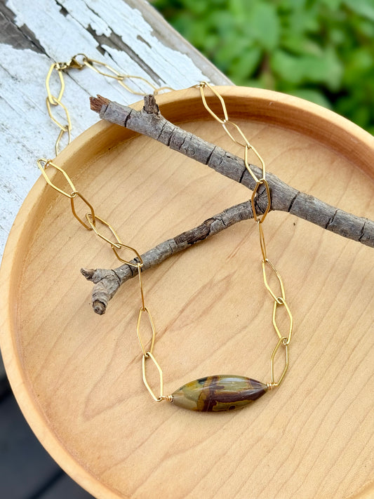Jasper + Gold Stainless Steel Necklace