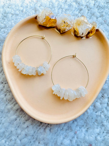 White Moonstone + Gold Hoop Earrings