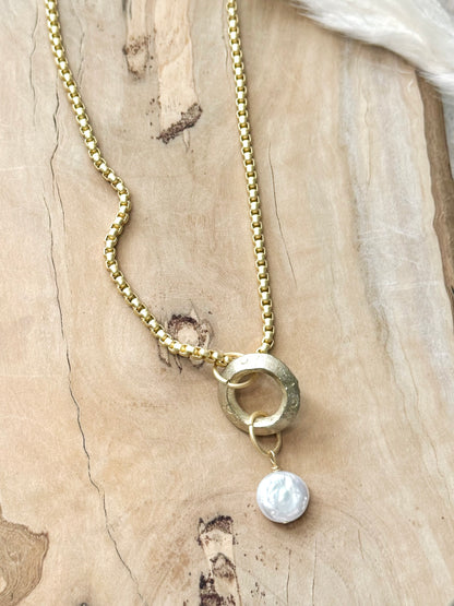 Freshwater Pearl + Matte Gold Boho Necklace