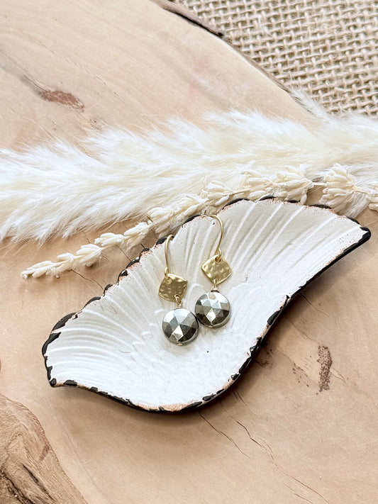 Pyrite + Matte Gold Diamond Earrings