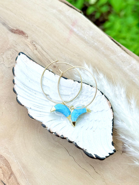 Turquoise Moon + Matte Gold Hoop Earrings