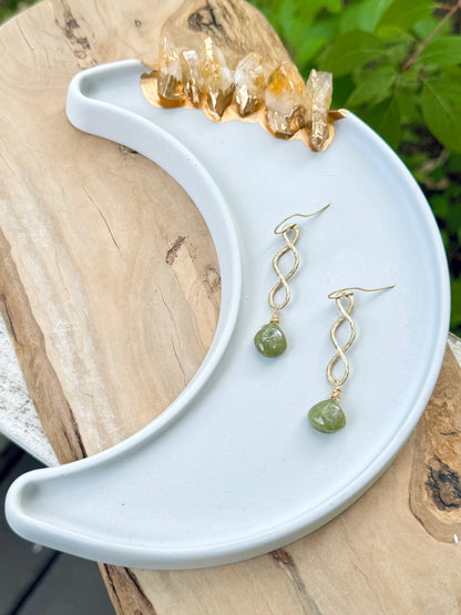 Green Garnet + Matte Gold Infinity Earrings