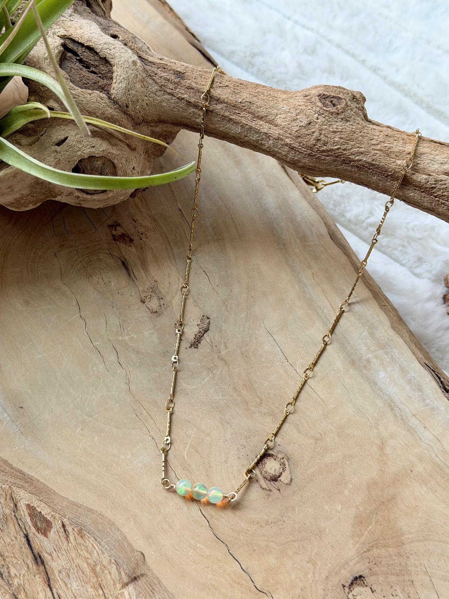 Ethiopian Opal + Gold Stainless Steel Necklace