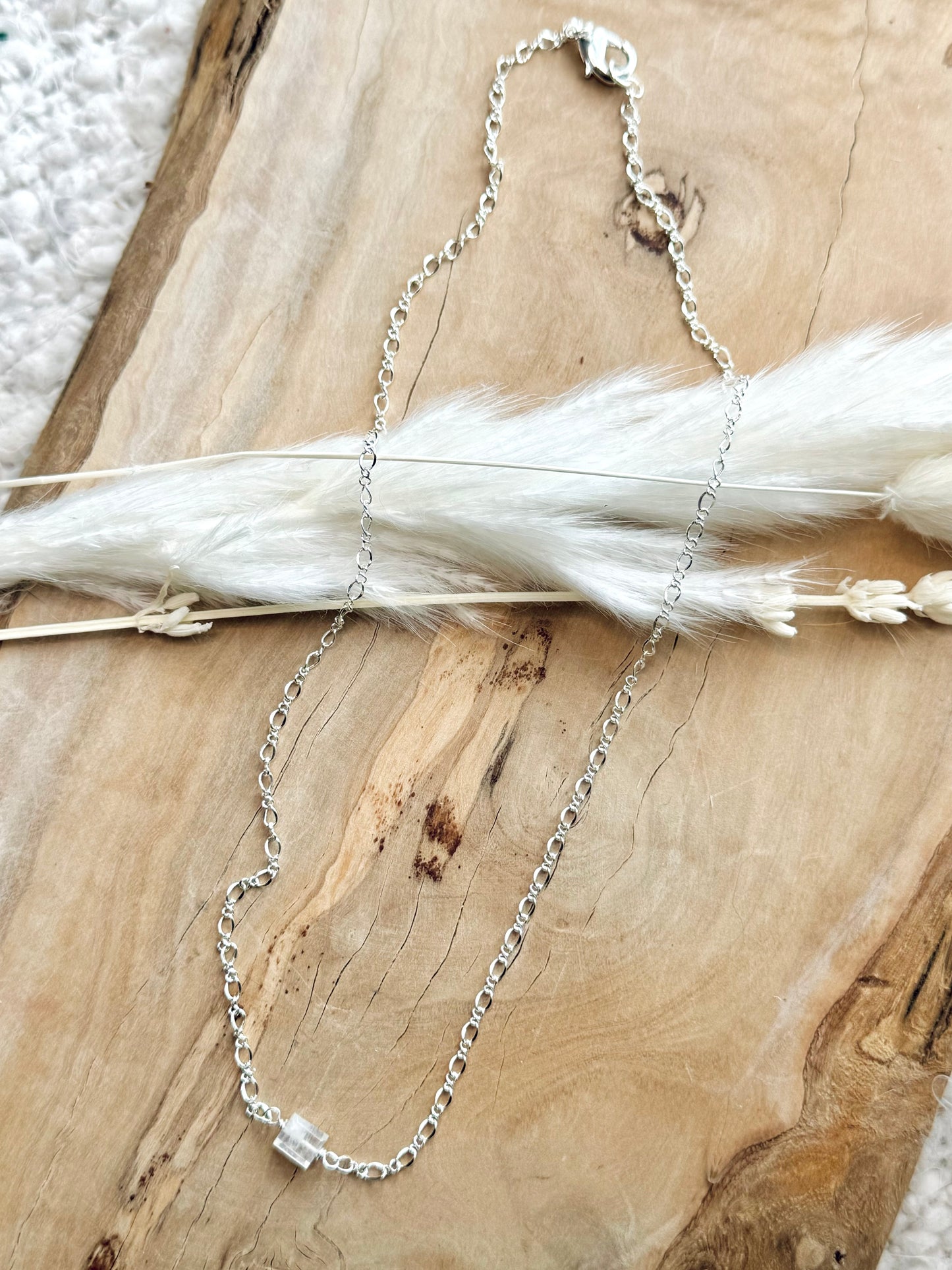 Rainbow Moonstone Mini + Silver Necklace