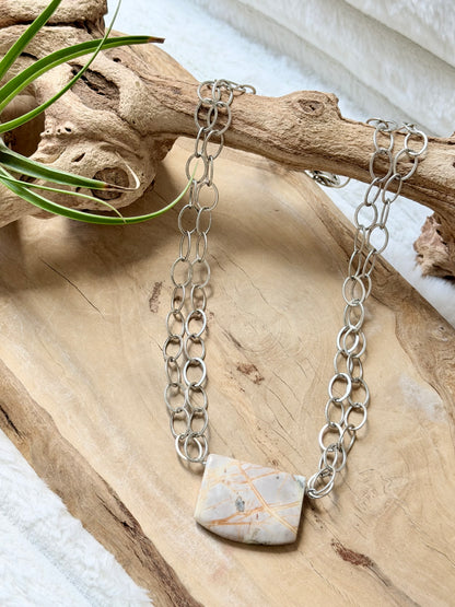 Picasso Jasper + Antique Silver Double Chain Necklace