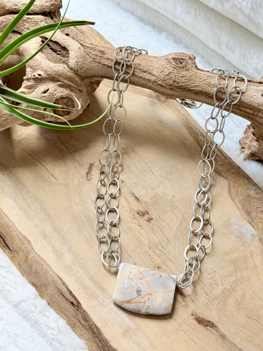 Picasso Jasper + Antique Silver Double Chain Necklace