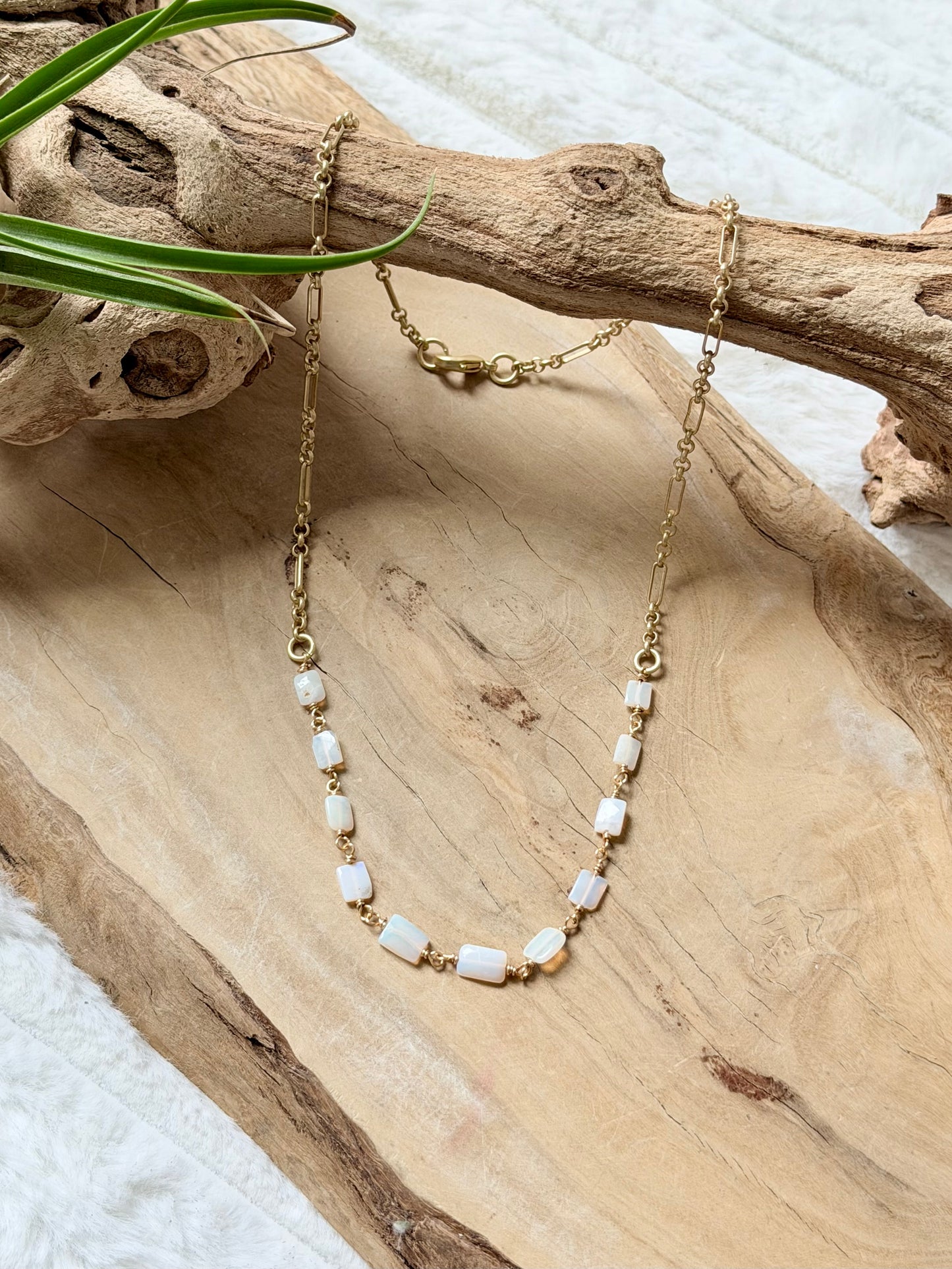 Australian Opal + Matte Gold Necklace