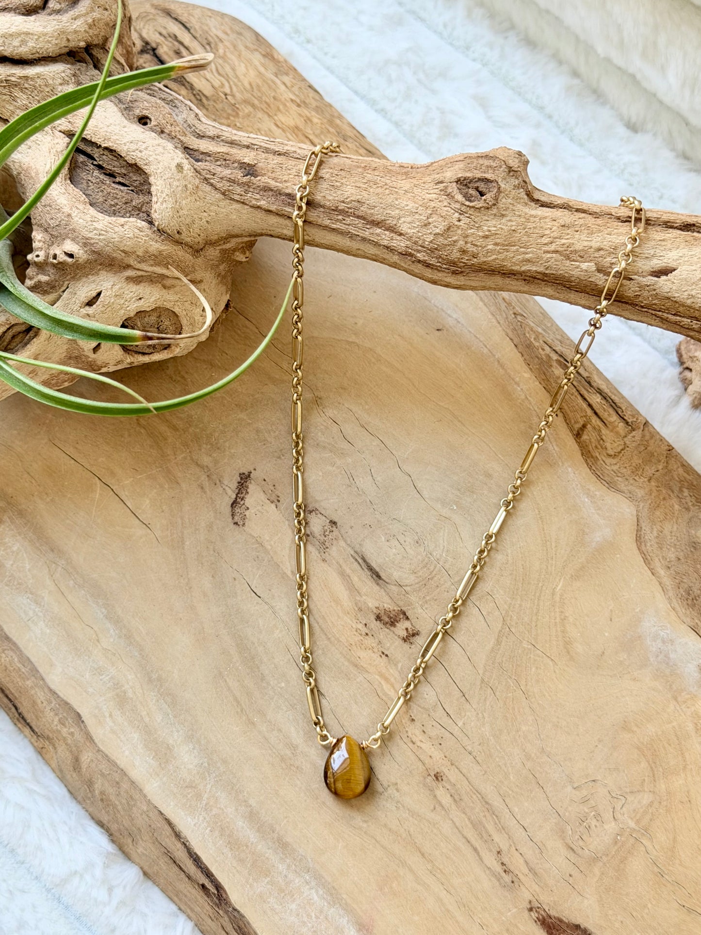 Tiger Eye + Matte Gold Necklace