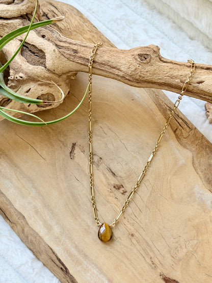 Tiger Eye + Matte Gold Necklace