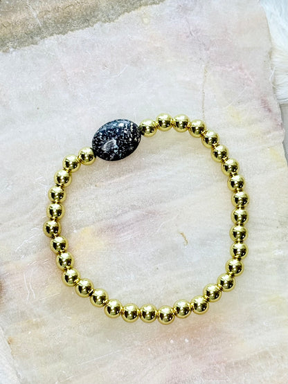 Leopard Opal  + Gold Beaded Bracelet
