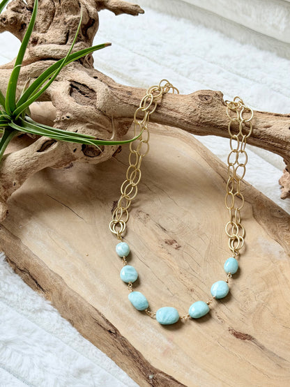 Dominican Larimar + Matte Gold Necklace