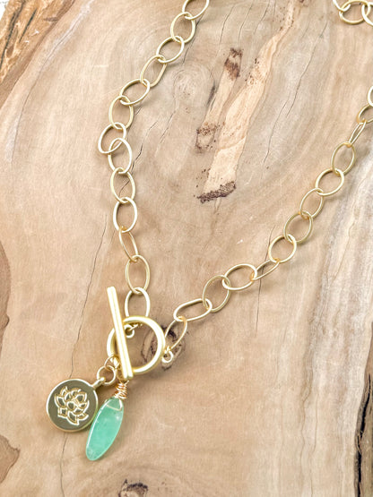 Chrysoprase + Matte Gold Charm Toggle Necklace