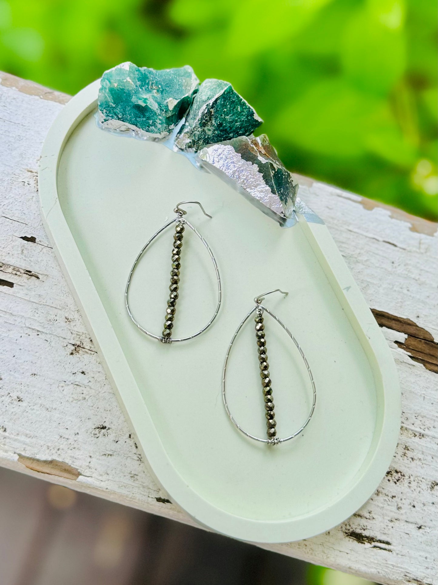 Pyrite + Matte Silver Teardrop Earrings
