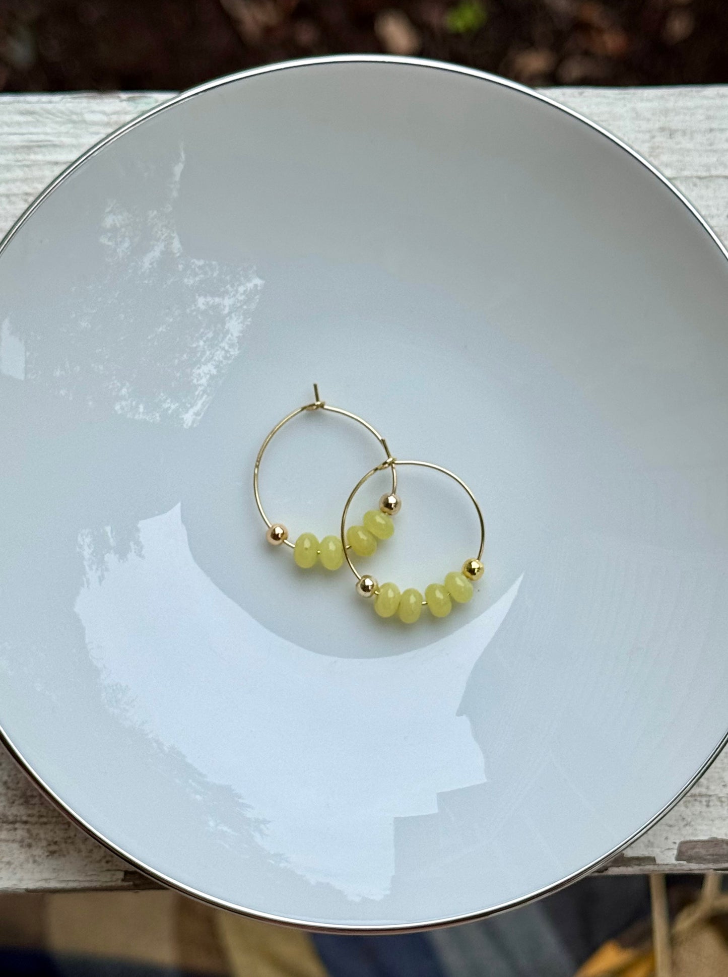 Olive Jade + Gold Hoop Earrings