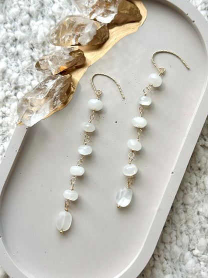 White Moonstone + Gold Drop Earrings