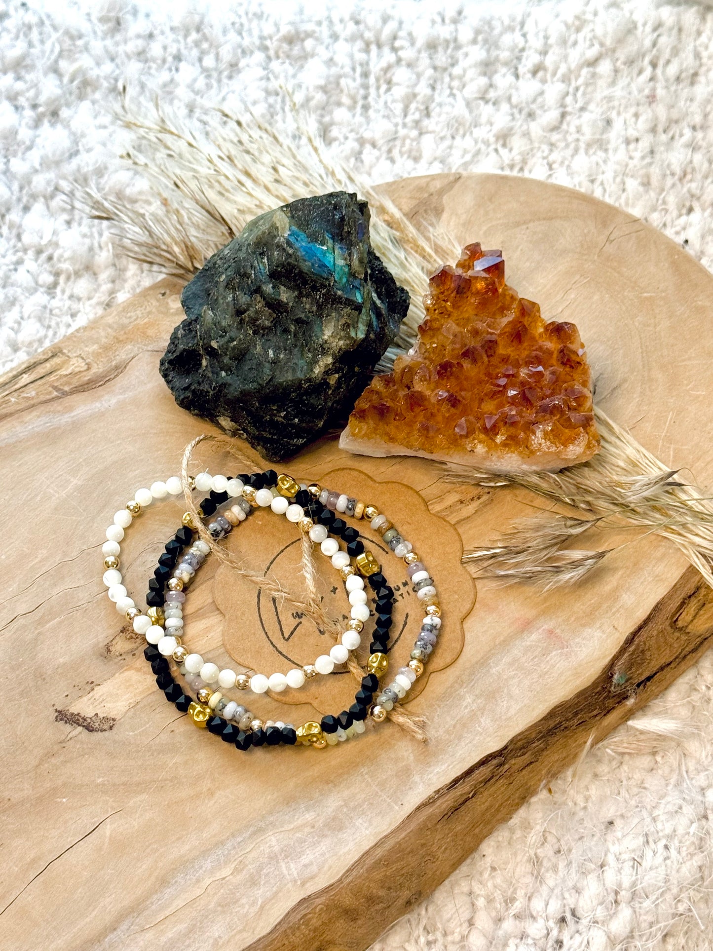 Opal + Onyx Gold Skully Stack (3-stack)