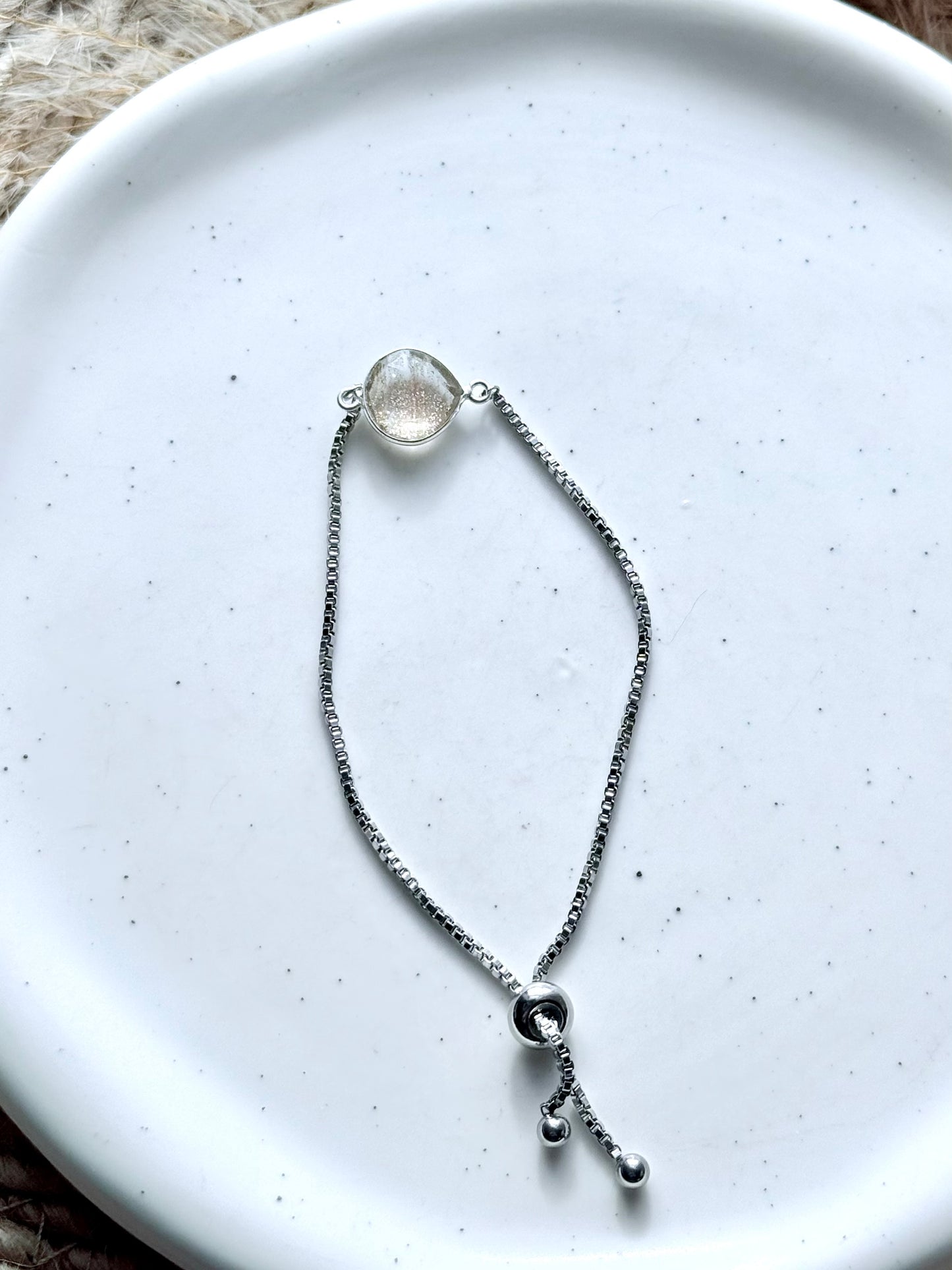 Gemstone Pendant + Silver Slider Chain Bracelet