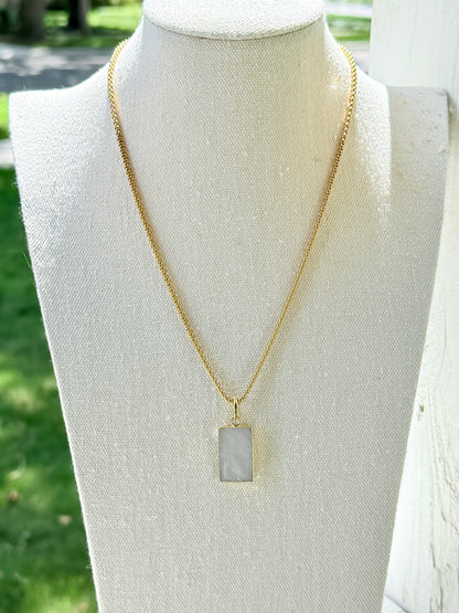 Rainbow Moonstone + Gold Pendant Necklace