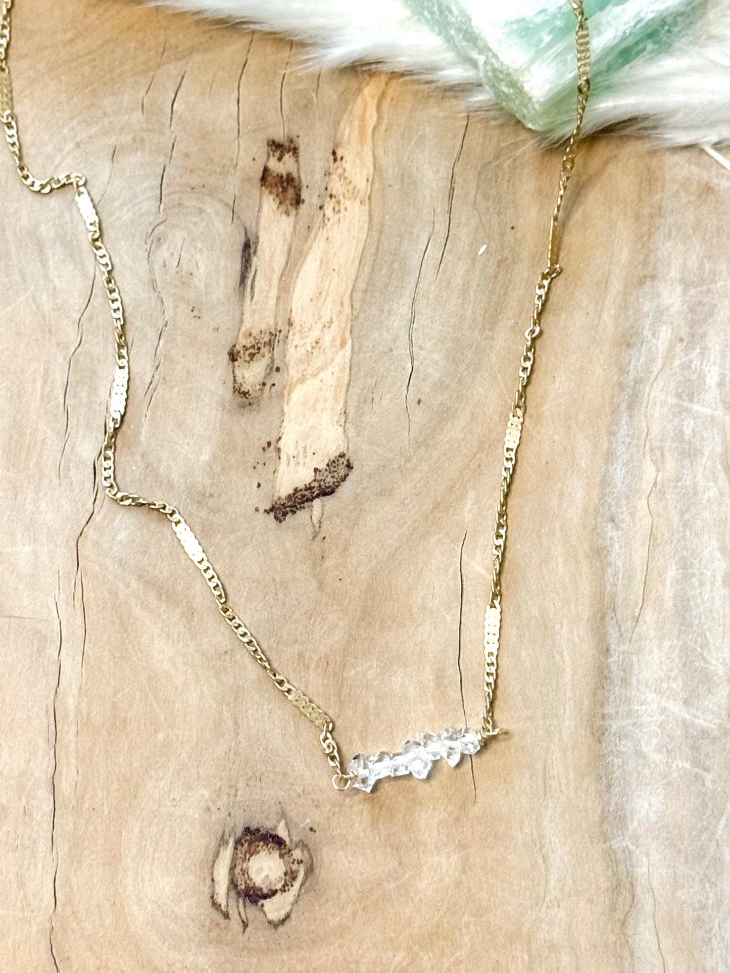 Herkimer Diamond + Matte Gold Mini Bar Necklace