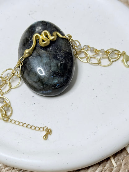 Labradorite + Matte Gold Snake Chain Bracelet