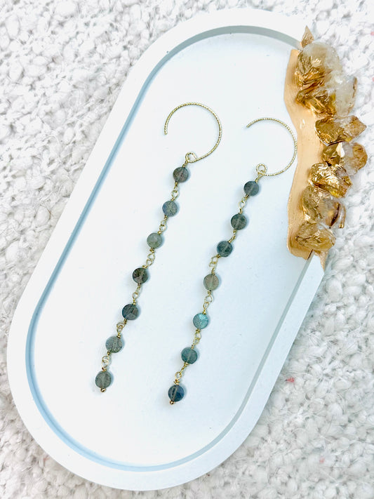 Labradorite + Gold Drop Earrings