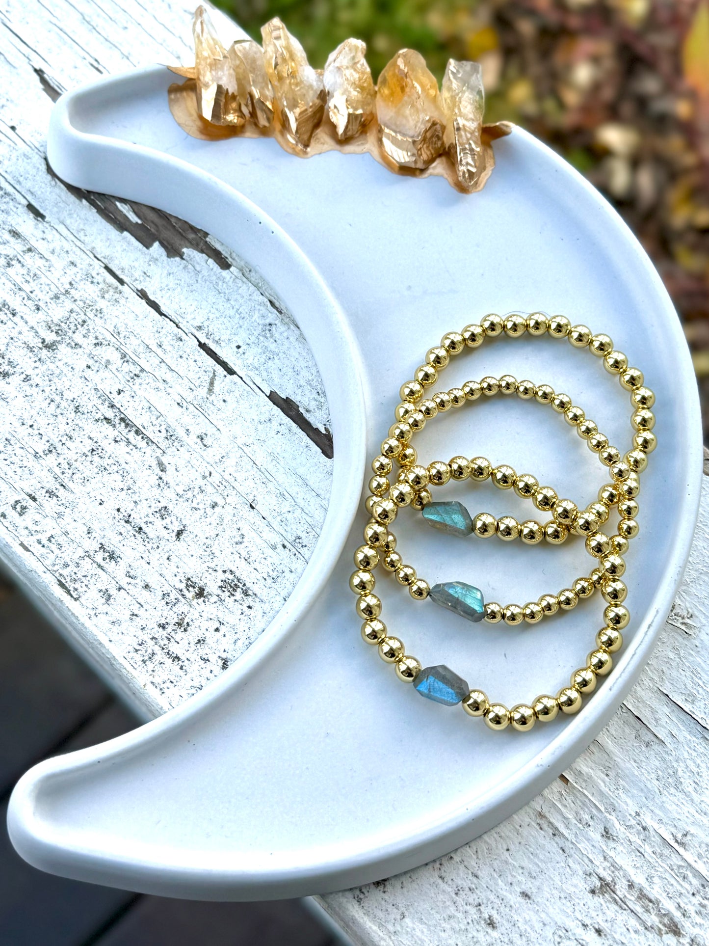 Faceted Labradorite + Gold Beaded Bracelet