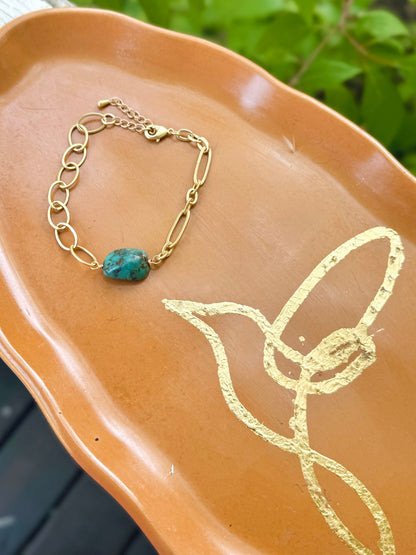 Turquoise + Matte Gold Chain Bracelet