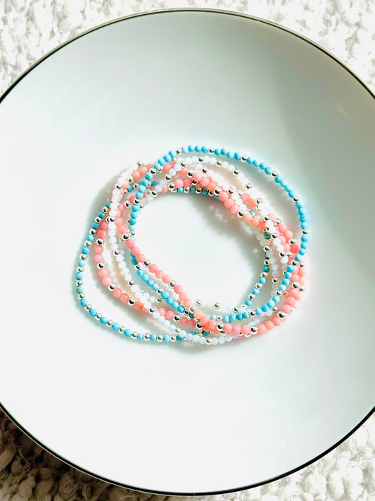 Coral + Turquoise Stack in Silver (6-stack)