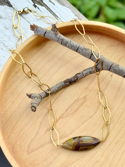 Jasper + Gold Stainless Steel Necklace