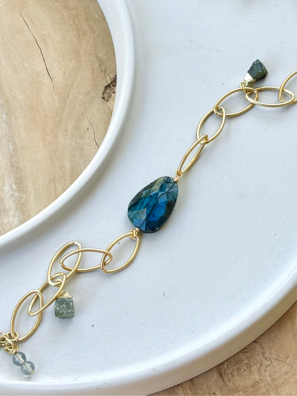 Labradorite + Gold Oval Bracelet