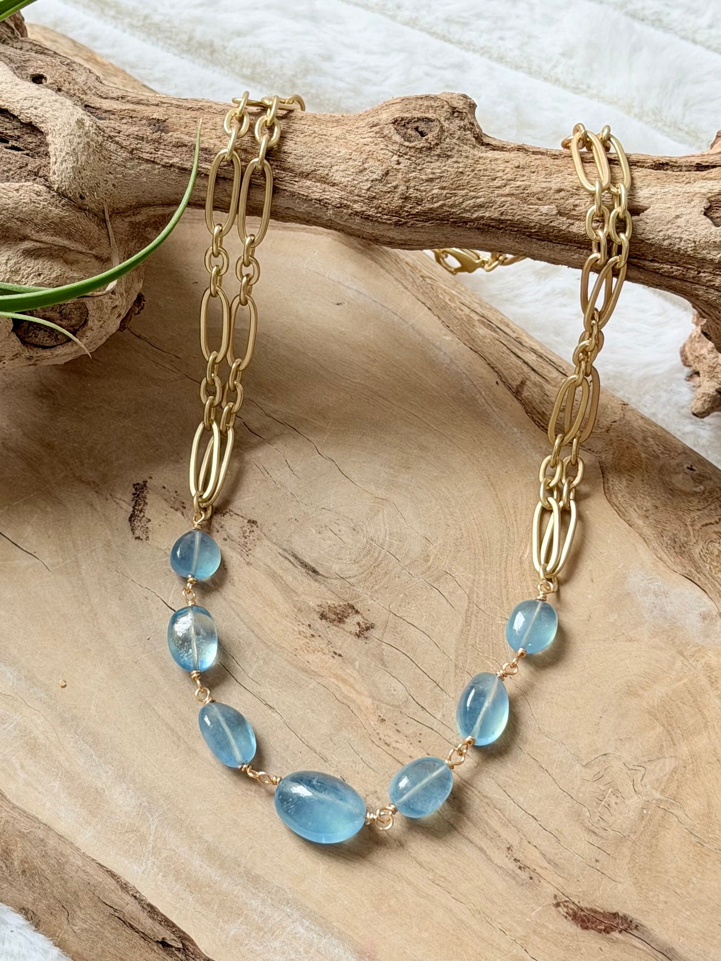Aquamarine + Matte Gold Necklace