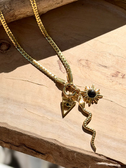 Black Onyx + Gold Stainless Steel Carabiner Charm Necklace