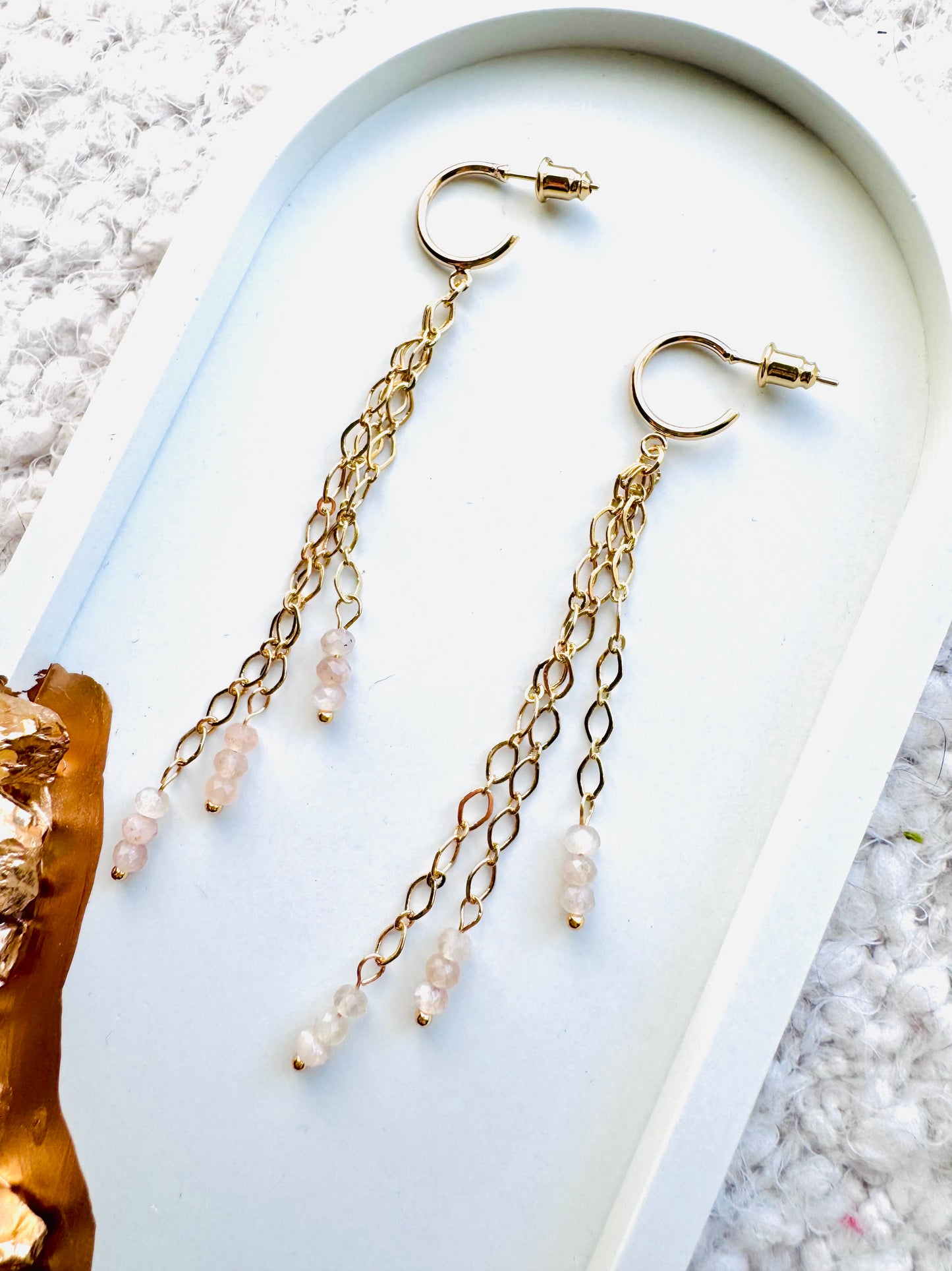 Silvery Moonstone + Gold Waterfall Earrings