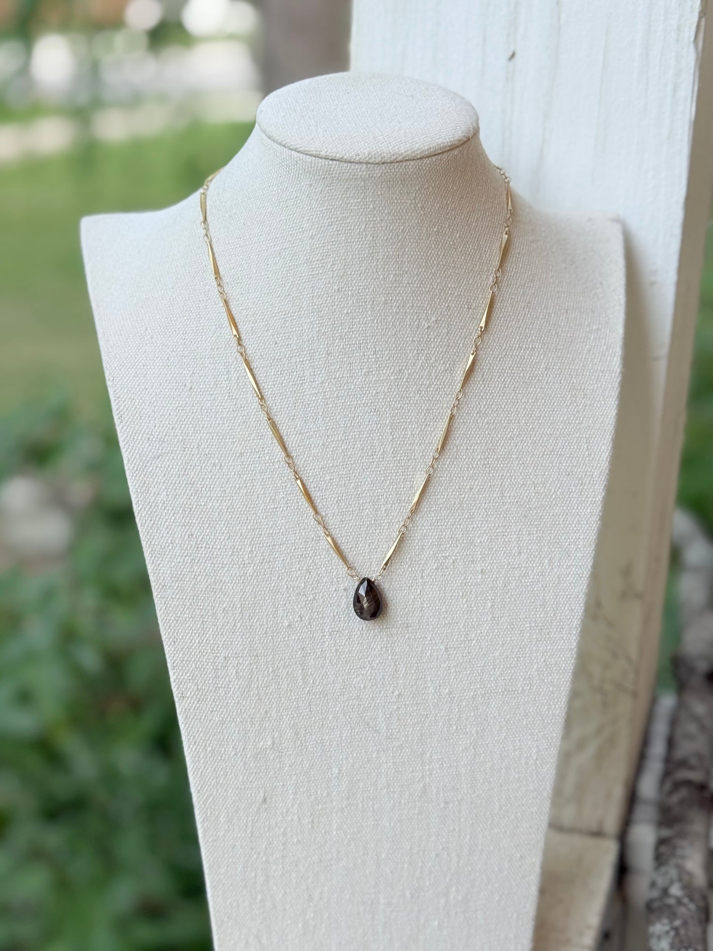 Chocolate Sapphire + Matte Gold Necklace