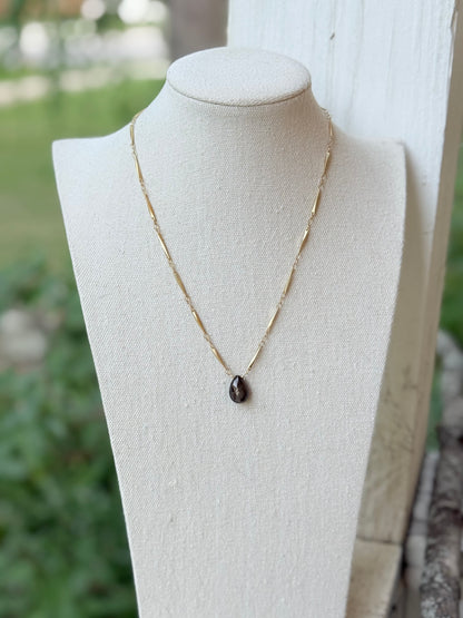 Chocolate Sapphire + Matte Gold Necklace