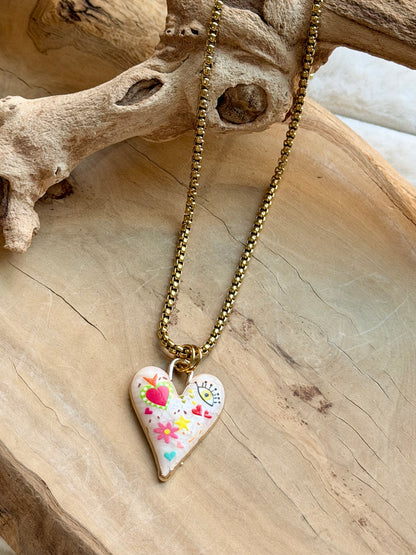 Graffiti Art Heart + Gold Necklace