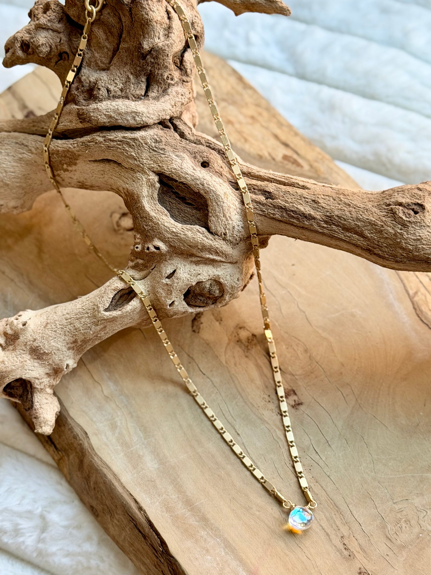 Aura Quartz + Matte Gold Necklace