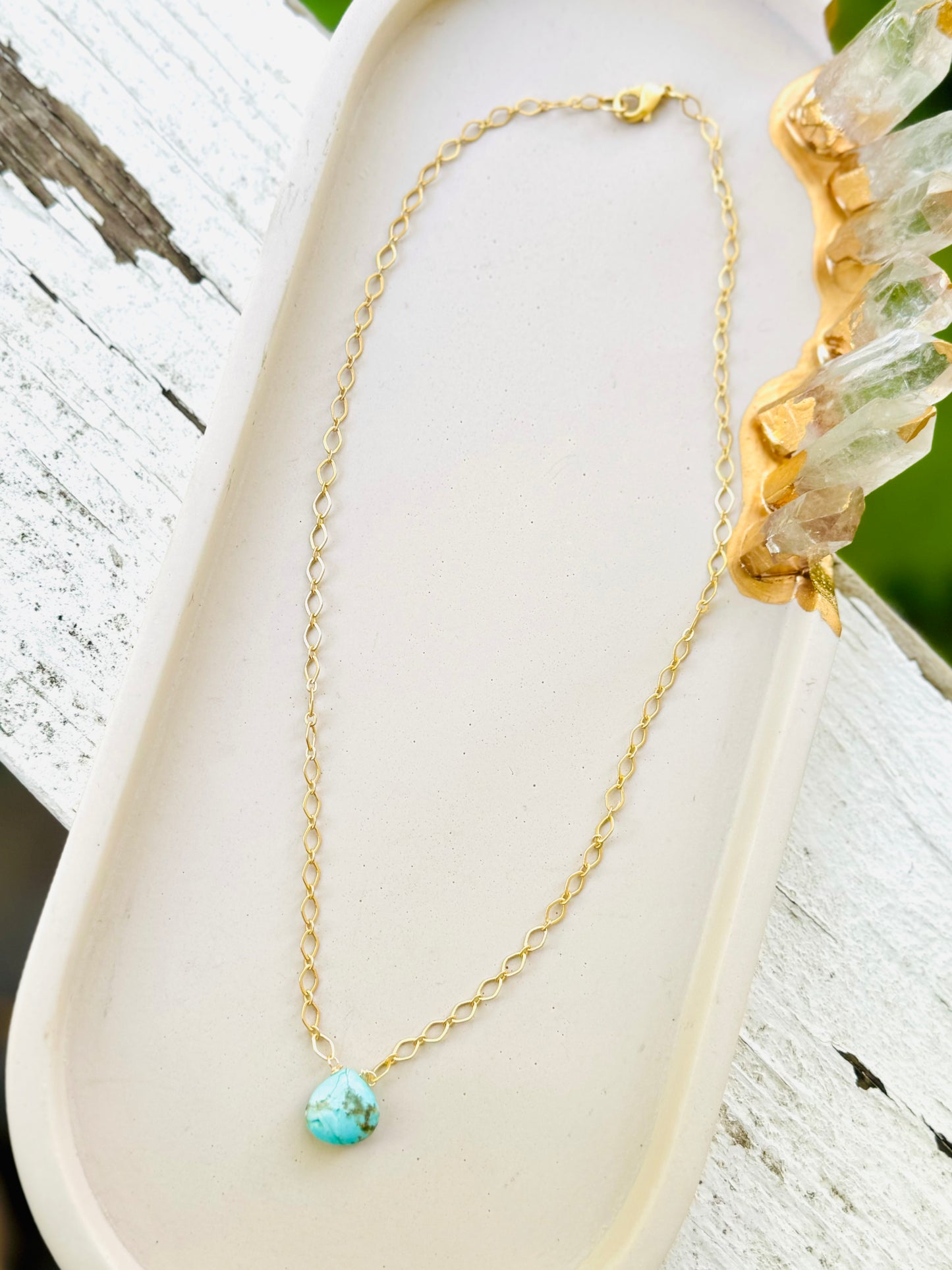 Mini Gemstone Pendant + Matte Gold Necklace