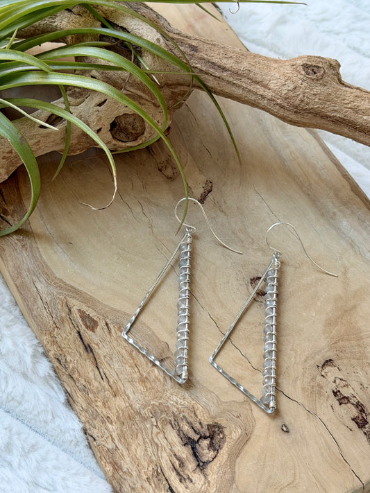Labradorite + Silver Large Triangle Earrings