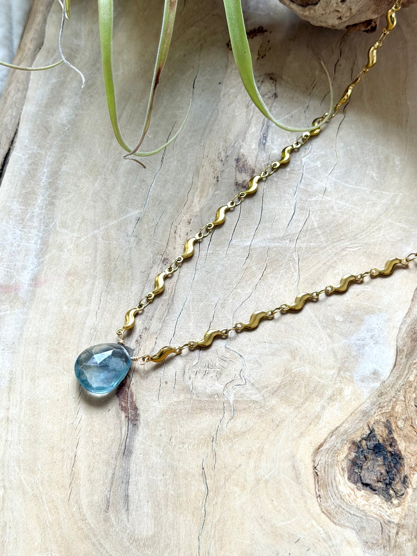 Blue Fluorite + Gold Stainless Necklace