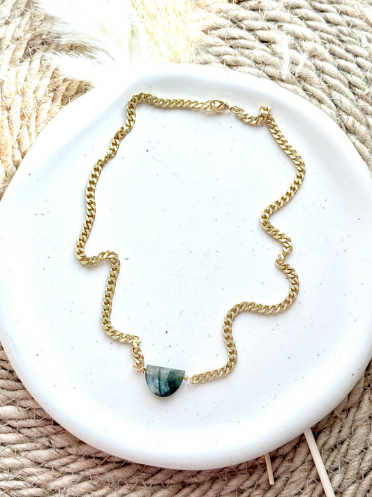 Labradorite + Matte Gold Half Moon Necklace