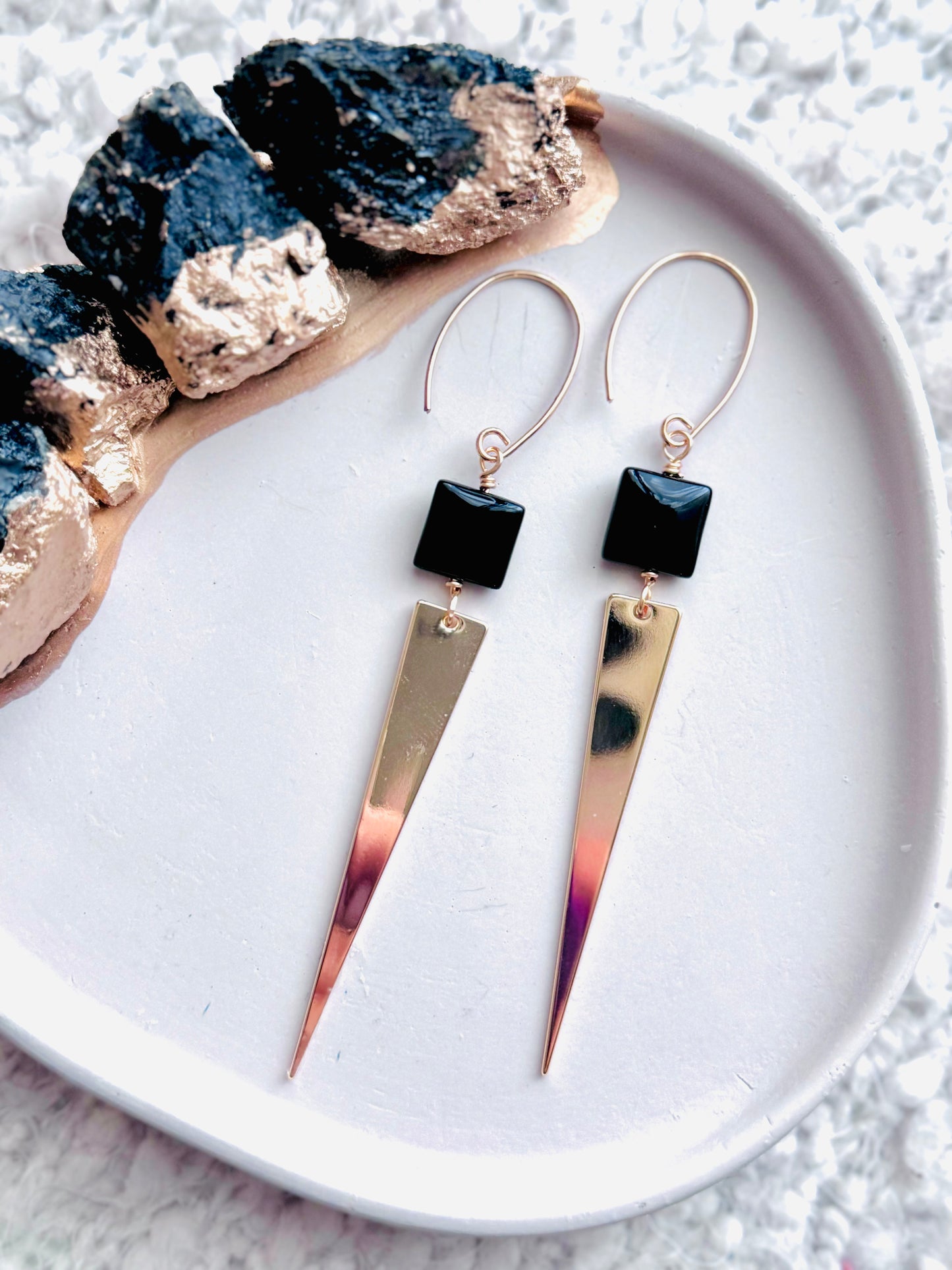 Black Onyx + Gold Spike Earrings