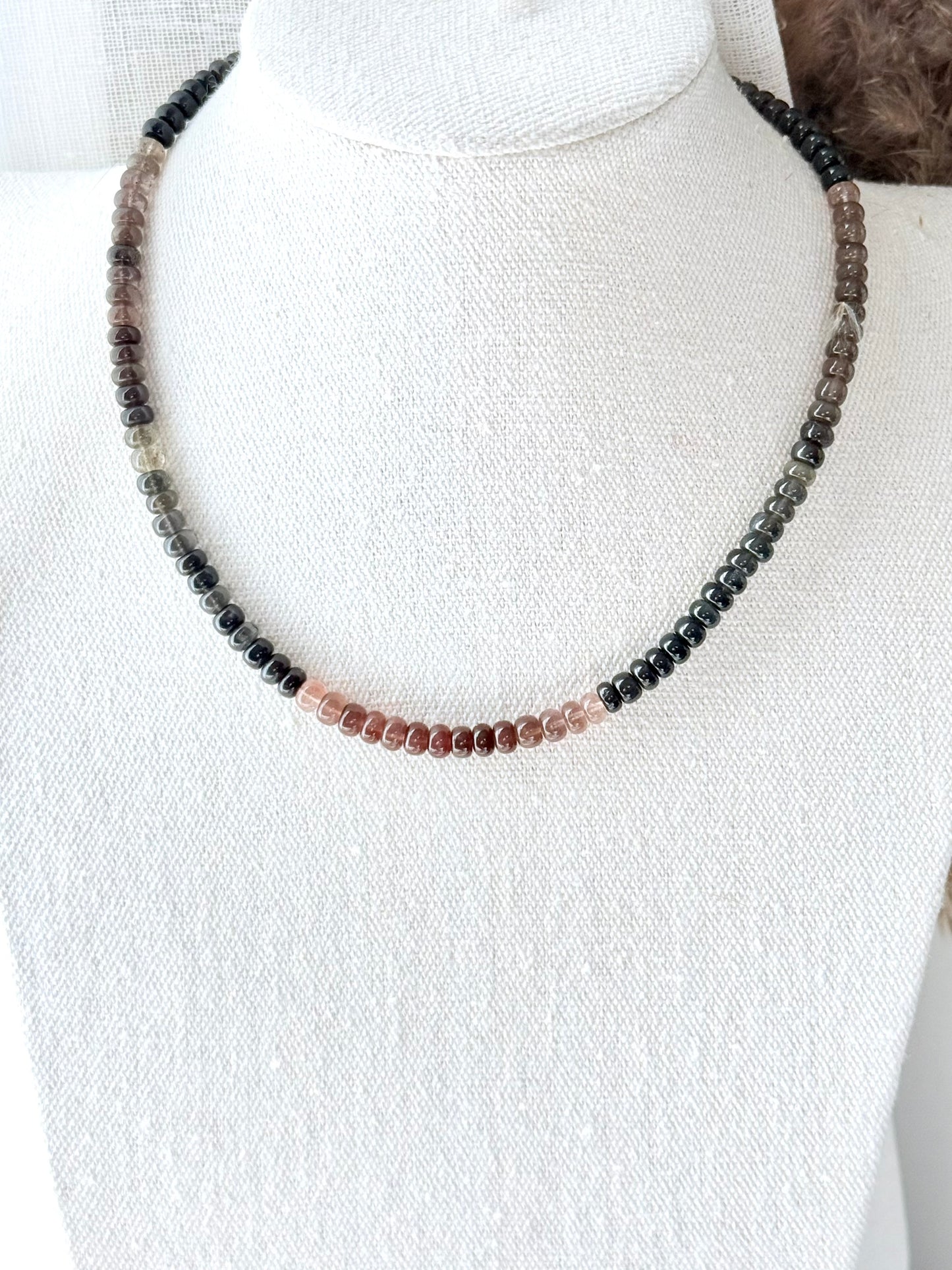 Neutral Chrysoberyl + Gold Beaded Necklace