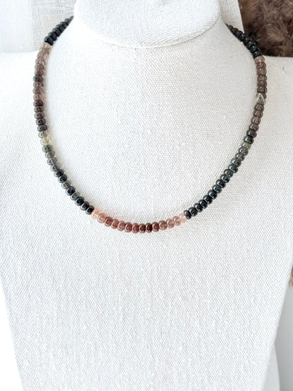 Neutral Chrysoberyl + Gold Beaded Necklace