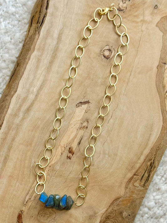 Chunky Labradorite Oval + Gold Necklace