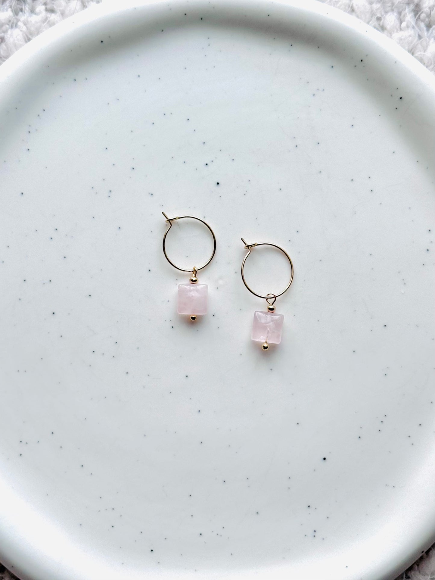 Rose Quartz + Gold Mini Hoops