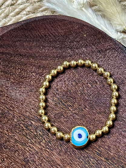 Artsy Evil Eye + Gold Beaded Bracelet